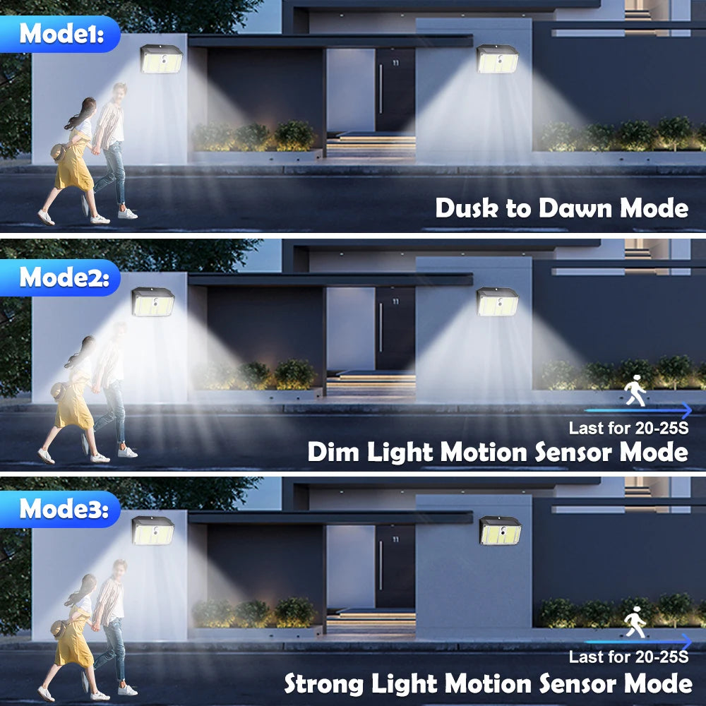 268/418 LED Solar Security Lights Outdoor 3 Modes Solar Powered Motion Sensor Lights Waterproof Wall Lights Fence Yard Garage