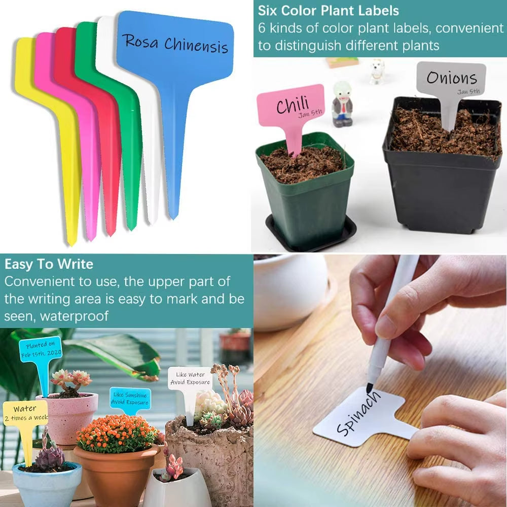 50/ 100/ 500PCS Plastic Plant Labels 2.4" X 4"/ 6X10Cm T-Type Garden Tags Plants Waterproof 6 Colors Plant Tags for Plant Sign