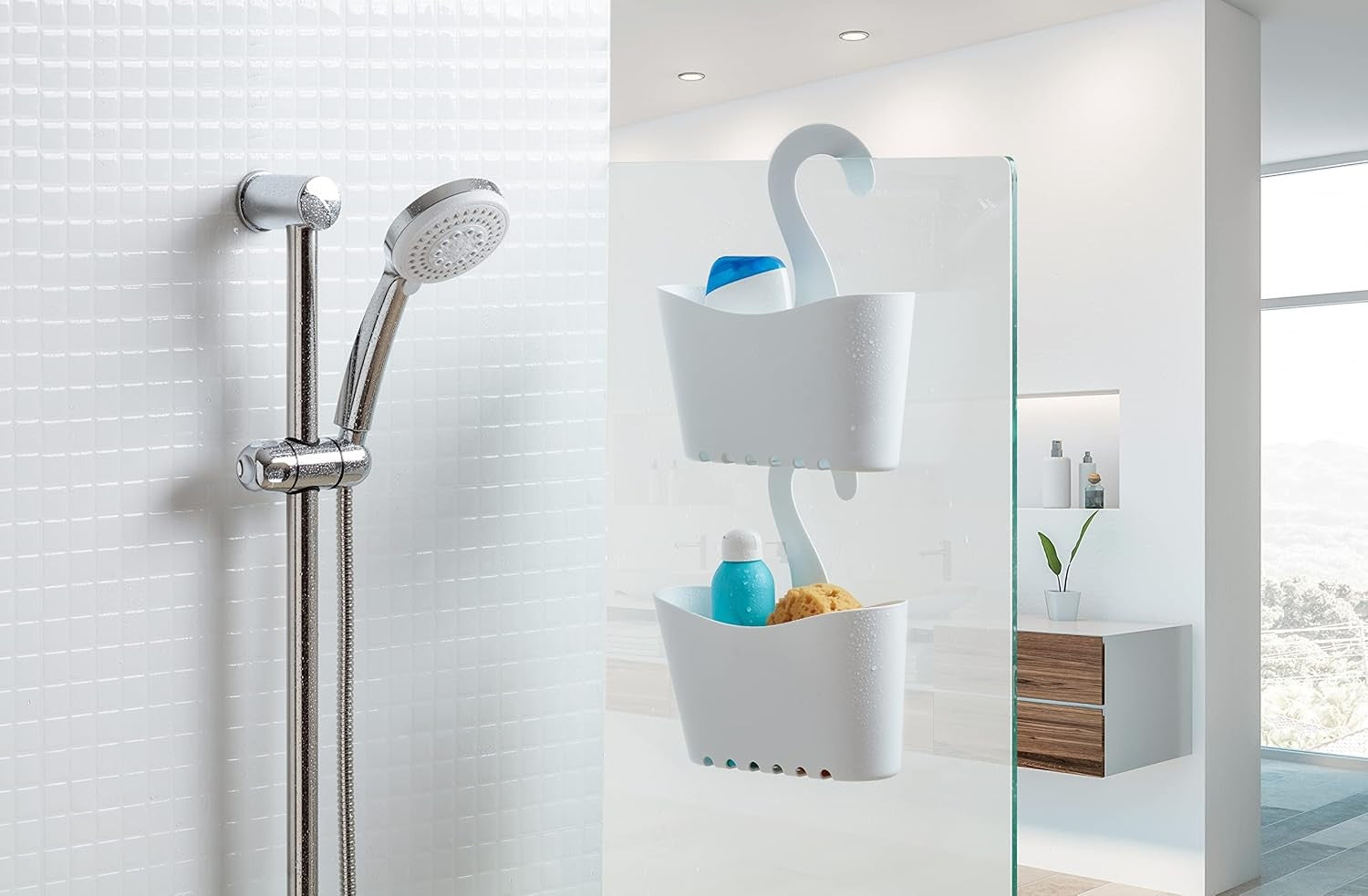 TATAY Shower Caddy Hanging Basket Organiser Polypropylene No Drill Installation