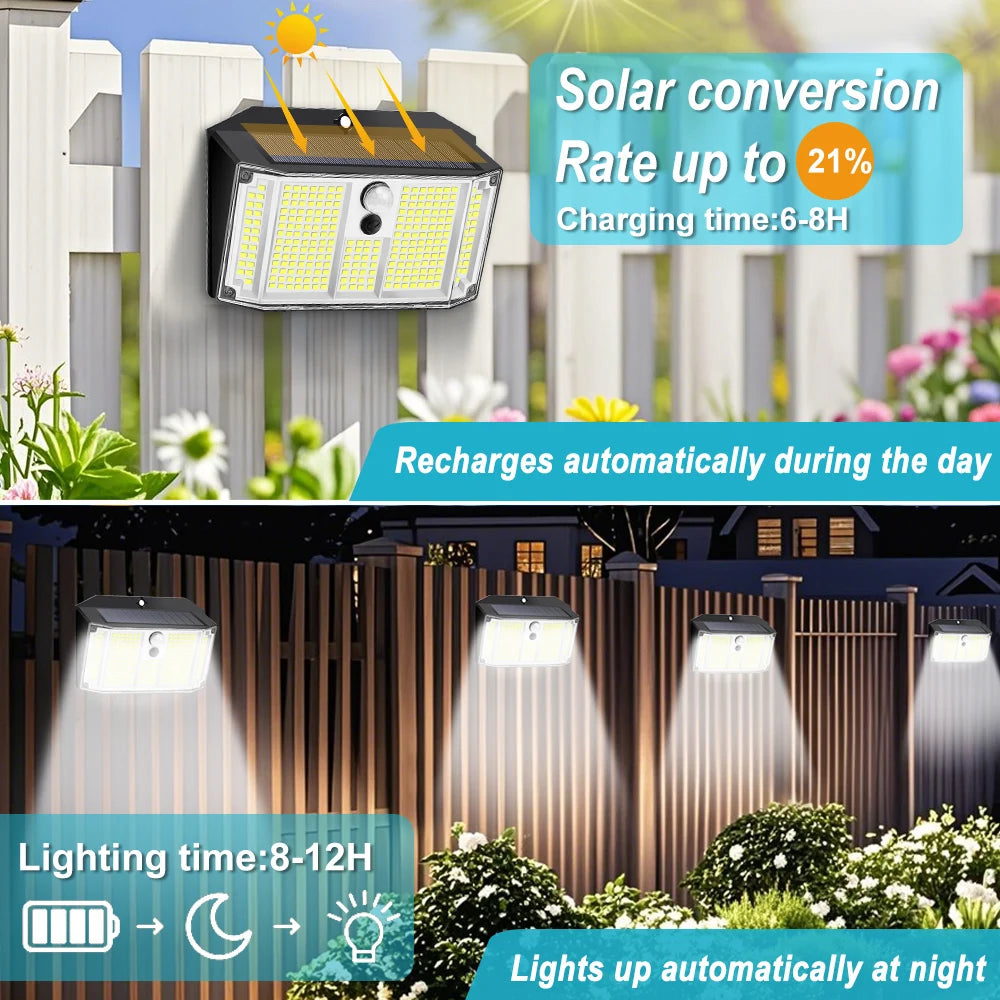 268/418 LED Solar Security Lights Outdoor 3 Modes Solar Powered Motion Sensor Lights Waterproof Wall Lights Fence Yard Garage