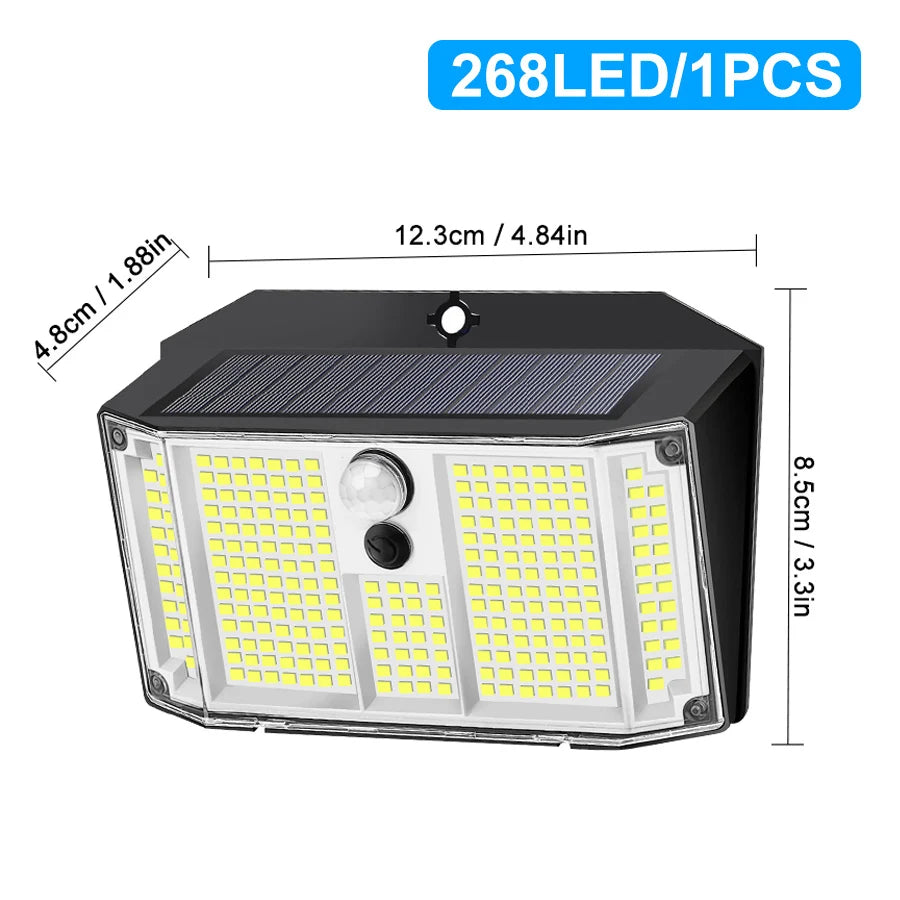 268/418 LED Solar Security Lights Outdoor 3 Modes Solar Powered Motion Sensor Lights Waterproof Wall Lights Fence Yard Garage