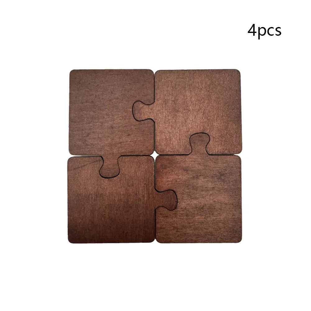Rustic Wooden Coaster,Vintage Puzzle Design Heat Resistant Drink Mats for Bar & Desk Decor,Natural Wood Pads for Mugs & Glasses