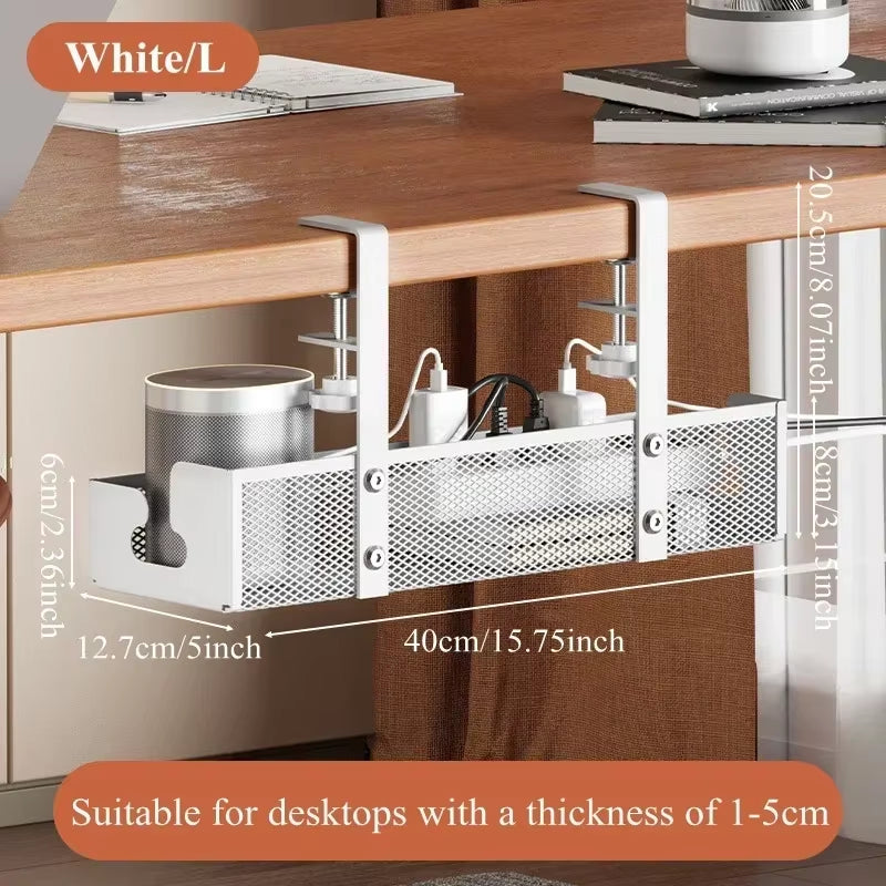1PCS under Desk Cable Management Tray, No Drill Steel Desk Cable Organizers, Wire Management Tray Cable Management Rack