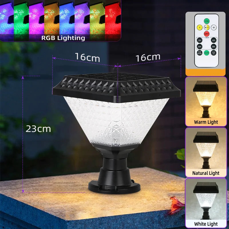 LED Solar Lights Outdoor Pillar Lights IP65 LED Garden Solar Light Remote Control Dimming RGB Sunlight Outdoor Solar Lights