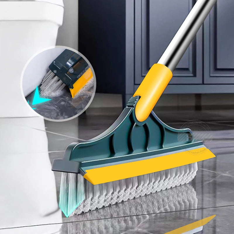 Floor Scrub Brush 2 in 1 Cleaning Brush Long Handle Removable Wiper Magic Broom Brush Squeegee Tile Kitchen Cleaning Tools