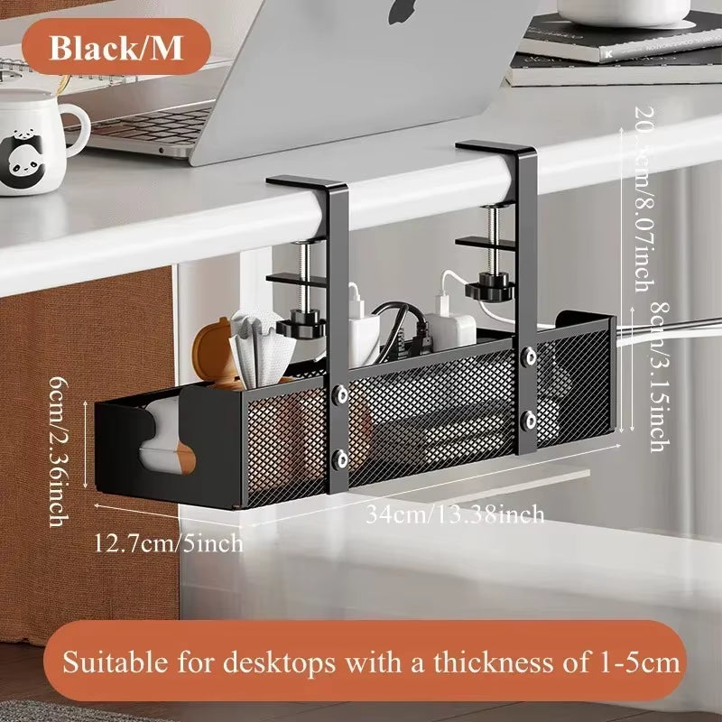1PCS under Desk Cable Management Tray, No Drill Steel Desk Cable Organizers, Wire Management Tray Cable Management Rack