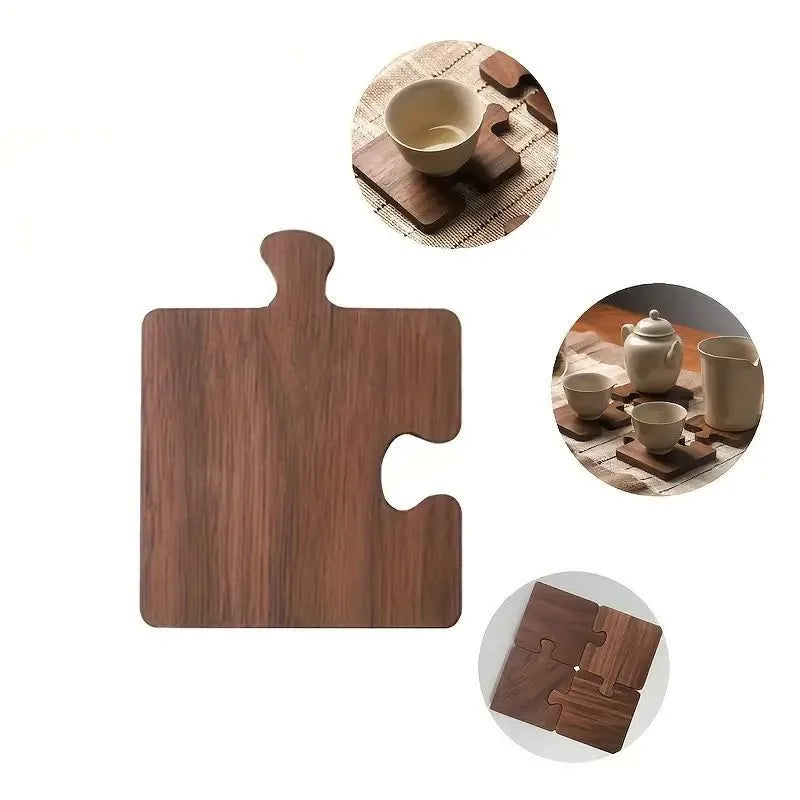 Rustic Wooden Coaster,Vintage Puzzle Design Heat Resistant Drink Mats for Bar & Desk Decor,Natural Wood Pads for Mugs & Glasses