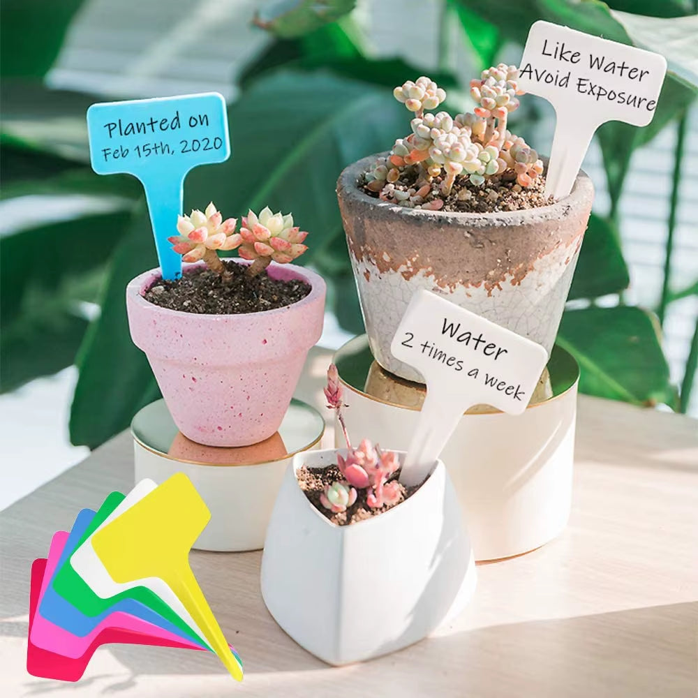 50/ 100/ 500PCS Plastic Plant Labels 2.4" X 4"/ 6X10Cm T-Type Garden Tags Plants Waterproof 6 Colors Plant Tags for Plant Sign