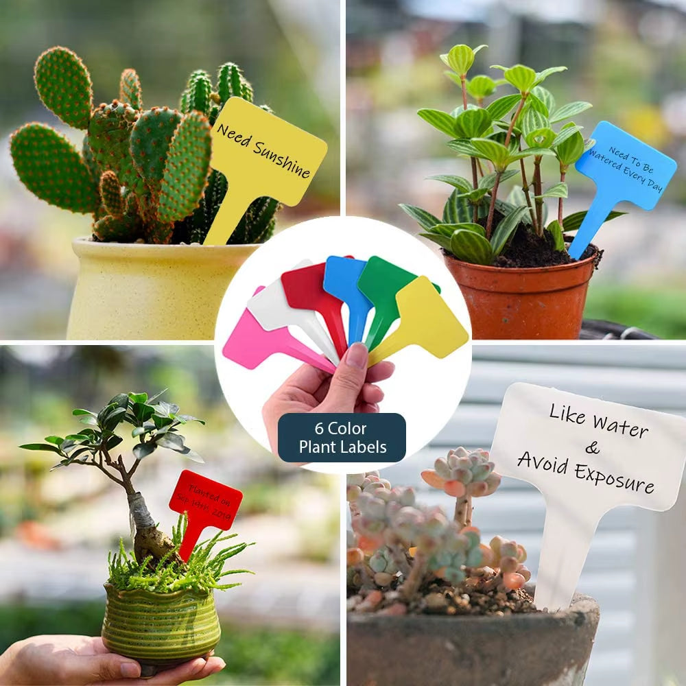 50/ 100/ 500PCS Plastic Plant Labels 2.4" X 4"/ 6X10Cm T-Type Garden Tags Plants Waterproof 6 Colors Plant Tags for Plant Sign