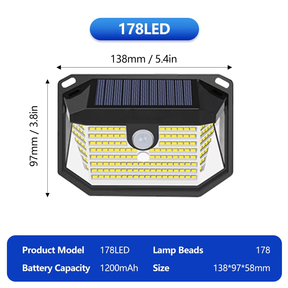 268/418 LED Solar Security Lights Outdoor 3 Modes Solar Powered Motion Sensor Lights Waterproof Wall Lights Fence Yard Garage
