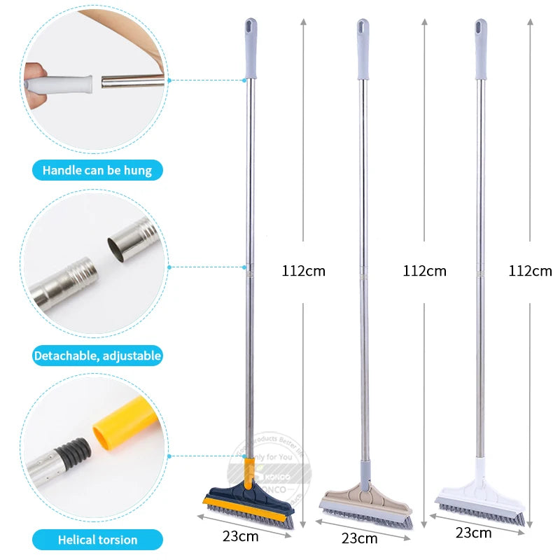 Floor Scrub Brush 2 in 1 Cleaning Brush Long Handle Removable Wiper Magic Broom Brush Squeegee Tile Kitchen Cleaning Tools