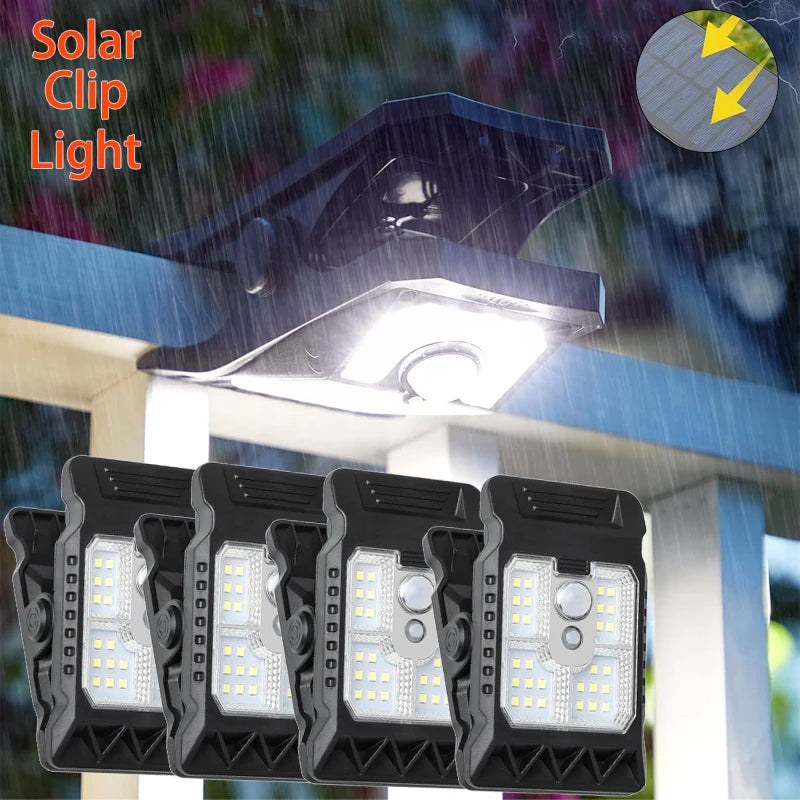 Solar Clip Motion Sensor Lights Outdoor Solar Lights Waterproof High Bright Security Lights for outside Fence Chain Link Camping