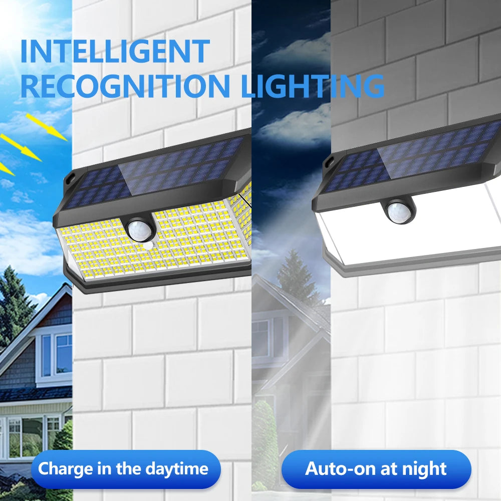 268/418 LED Solar Security Lights Outdoor 3 Modes Solar Powered Motion Sensor Lights Waterproof Wall Lights Fence Yard Garage